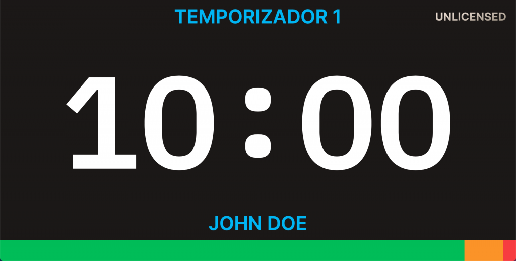 Captura de pantalla de la vista de ponente que genera la herramienta Stagetimer.io